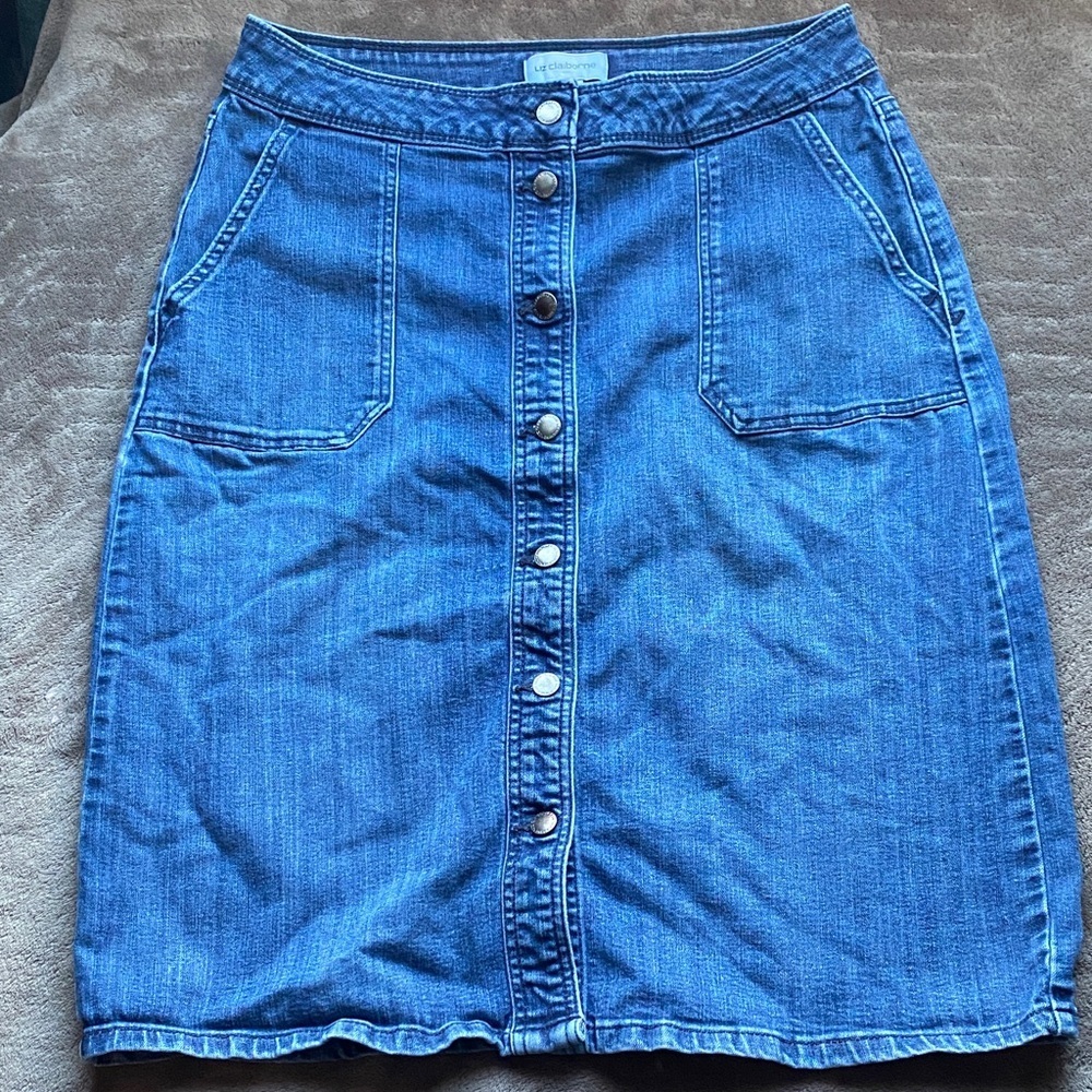 Liz Claiborne Button-Front Blue Pencil Skirt